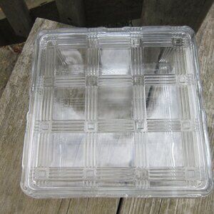 Hazel Atlas 8.5"  Refrigerator Box Dish w/ Lid Criss Cross Collection Square 40s
